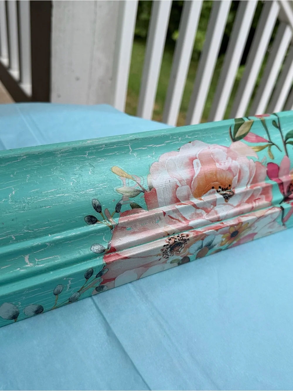 Hand-Painted Floral Turquoise Wall Molding Shelf
